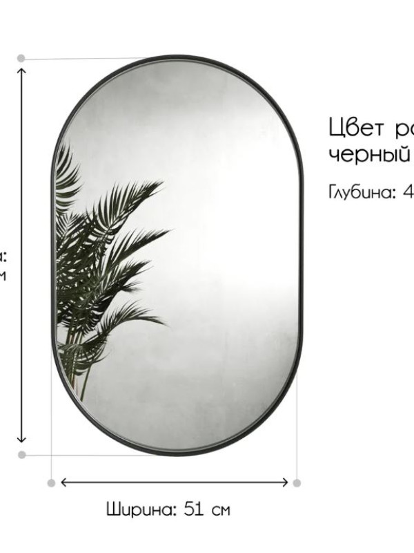 Дизайнерское овальное настенное зеркало Glass Memory Harmony mini в металлической раме черного цвета 810*510
